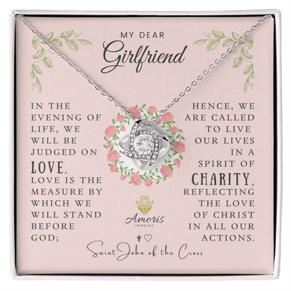 Collar de nudo de amor "Mi querida novia" con cita de San Juan de la Cruz