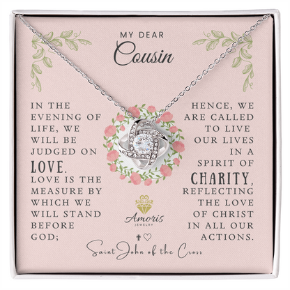 Collar de nudo de amor "Mi querido primo" con cita de San Juan de la Cruz