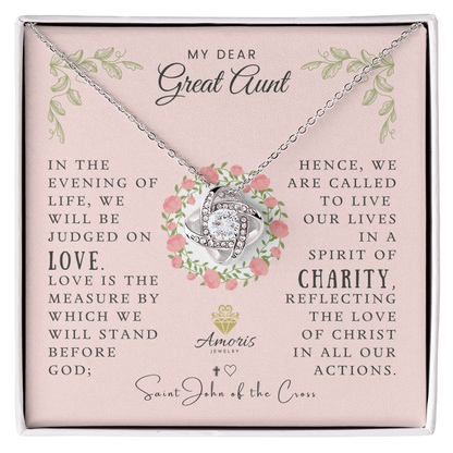 Collar con nudo de amor de mi querida tía abuela y cita de San Juan de la Cruz