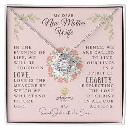 Collar con nudo de amor para mi querida esposa madre primeriza con cita de San Juan de la Cruz