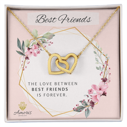 Best Friends Forever Interlocking Hearts Necklace with Message Card