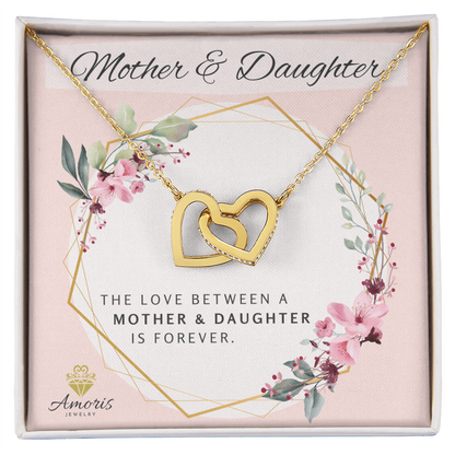 Mother and Daughter Forever Interlocking Hearts Necklace with Message Card