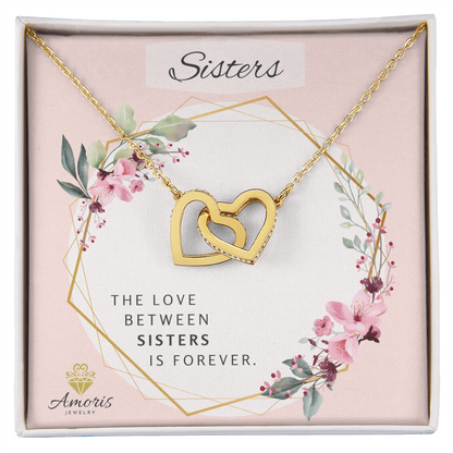 Collier Sisters Forever avec cœurs entrelacés et carte de message 
