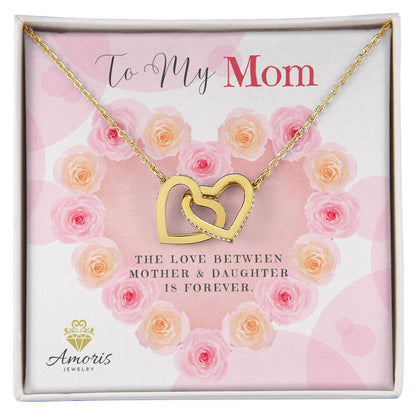 Collier à cœurs entrelacés « À ma mère » avec carte de message 