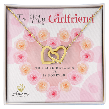 To My Girlfriend Interlocking Hearts Necklace with Message Card