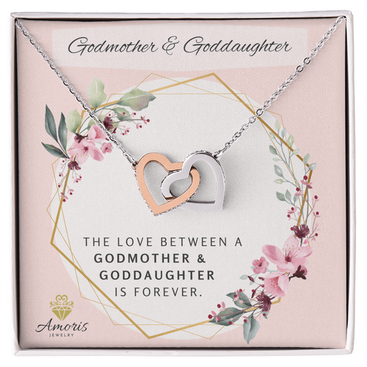 Godmother and Goddaughter Forever Interlocking Hearts Necklace with Message Card
