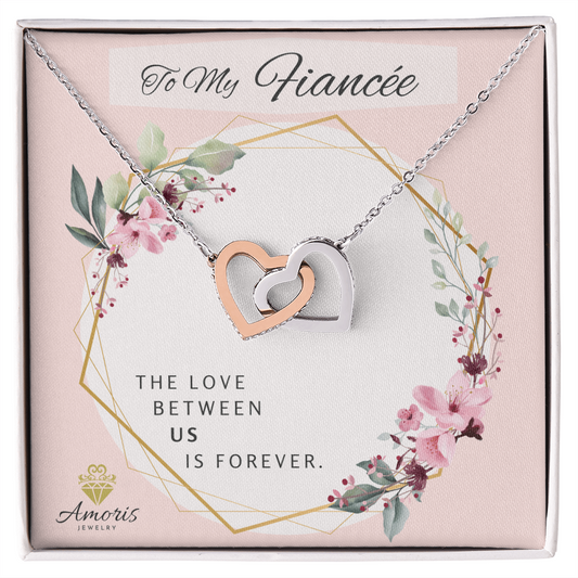 Collier à cœurs entrelacés « À ma fiancée pour toujours » avec carte de message 