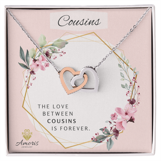Cousins Forever Interlocking Hearts Necklace with Message Card
