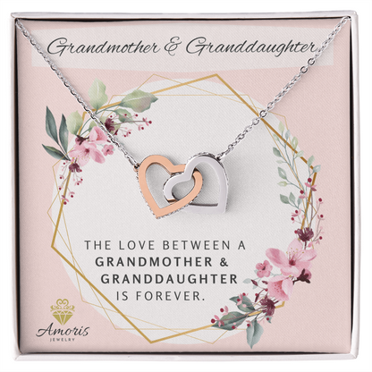 Grandmother and Granddaughter Forever Interlocking Hearts Necklace with Message Card