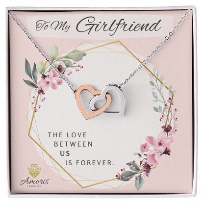 To My Girlfriend Forever Interlocking Hearts Necklace with Message Card