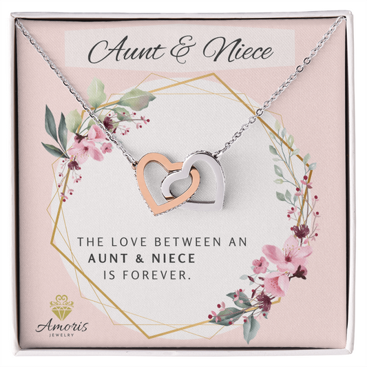 Aunt and Niece Forever Interlocking Hearts Necklace with Message Card