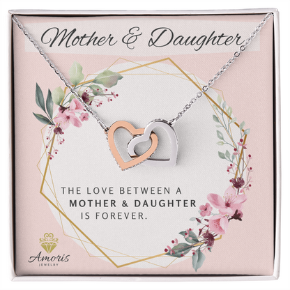 Mother and Daughter Forever Interlocking Hearts Necklace with Message Card