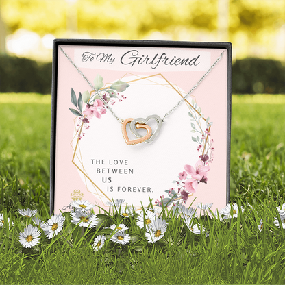 To My Girlfriend Forever Interlocking Hearts Necklace with Message Card