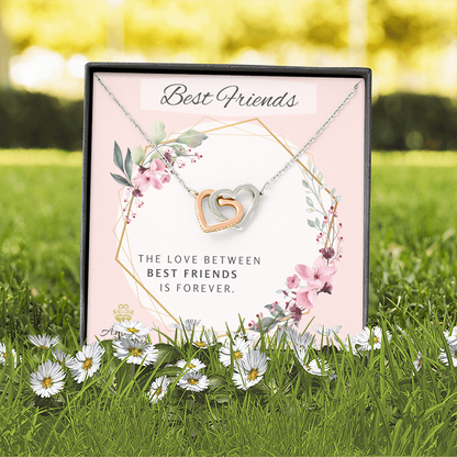 Best Friends Forever Interlocking Hearts Necklace with Message Card