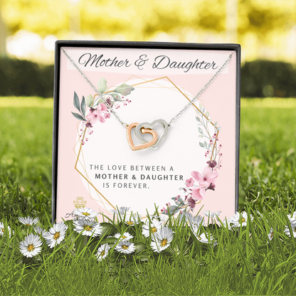 Mother and Daughter Forever Interlocking Hearts Necklace with Message Card