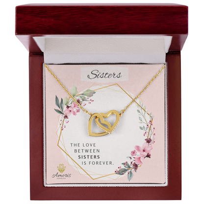 Collier Sisters Forever avec cœurs entrelacés et carte de message 