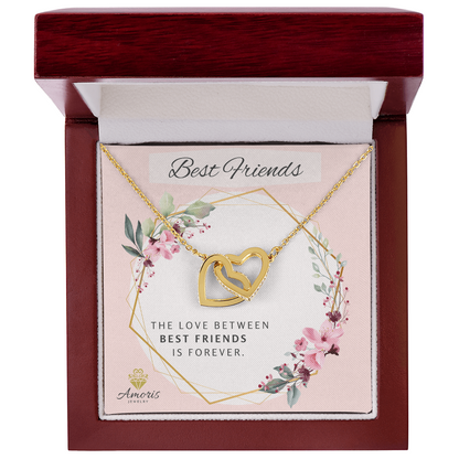 Best Friends Forever Interlocking Hearts Necklace with Message Card