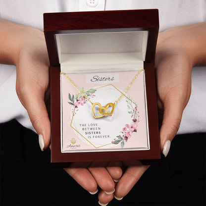 Collier Sisters Forever avec cœurs entrelacés et carte de message 