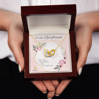 To My Girlfriend Forever Interlocking Hearts Necklace with Message Card