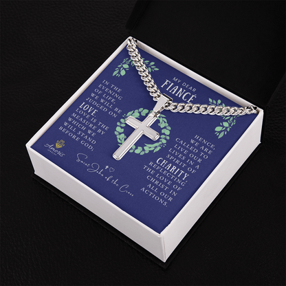 My Dear Fiancé Cuban Chain Artisan Cross Necklace with Saint John of the Cross Quote