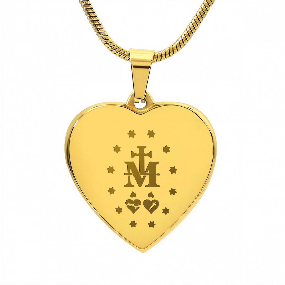 Miraculous Medal Verso Heart Necklace with Personalized Engraving
