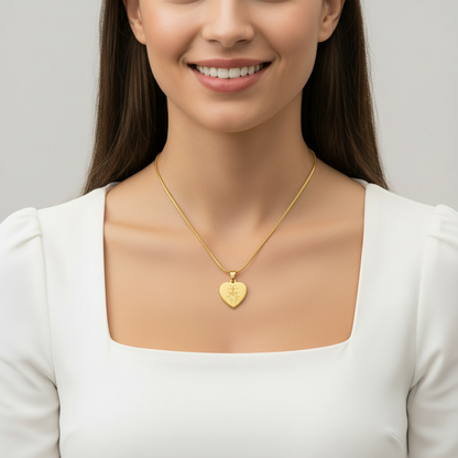 Miraculous Medal Artistic Verso Heart Necklace with Personalized Engraving