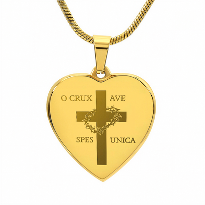 "O Crux ave, spes unica" Cross Heart Necklace with Personalized Engraving