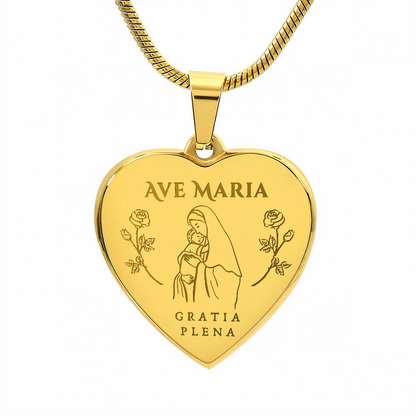 Ave Maria Gratia Plena Heart Necklace with Personalized Engraving