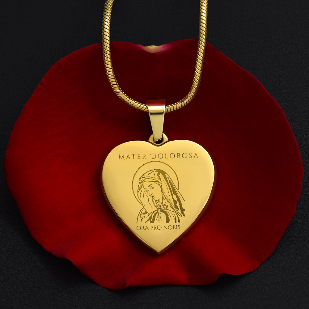 Mater Dolorosa Heart Necklace with Personalized Engraving