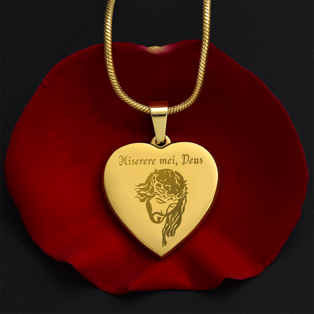 "Miserere mei, Deus" Jesus Heart Necklace with Personalized Engraving