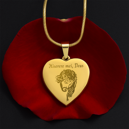 "Miserere mei, Deus" Jesus Heart Necklace with Personalized Engraving