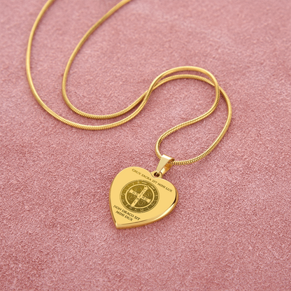 Saint Benedict Medal Heart Necklace with Personalized Engraving
