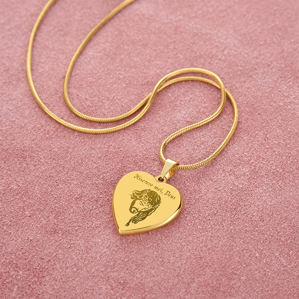 "Miserere mei, Deus" Jesus Heart Necklace with Personalized Engraving
