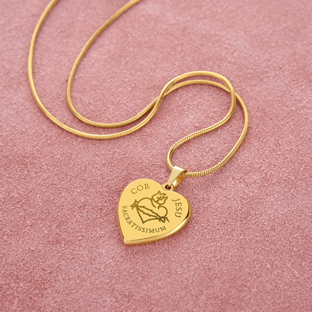 Most Sacred Heart of Jesus Heart Necklace with Personalized Engraving