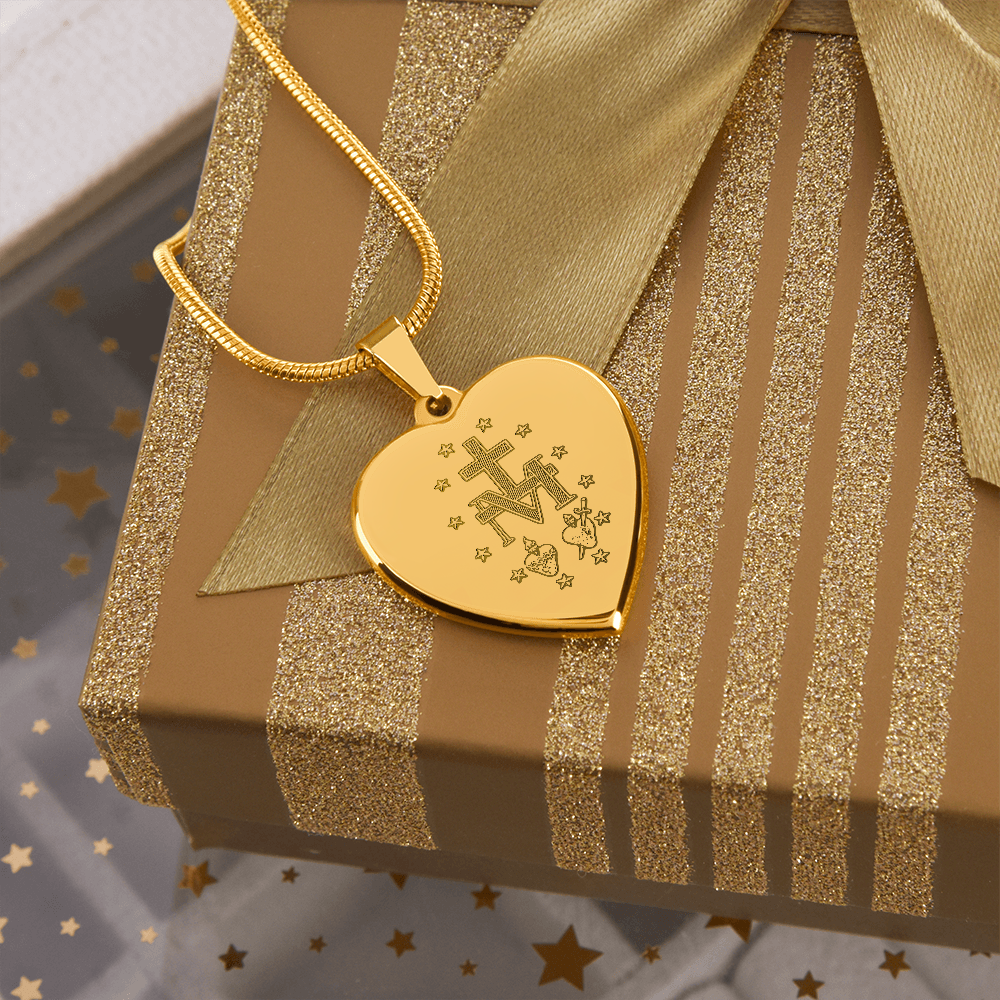 Miraculous Medal Artistic Verso Heart Necklace with Personalized Engraving