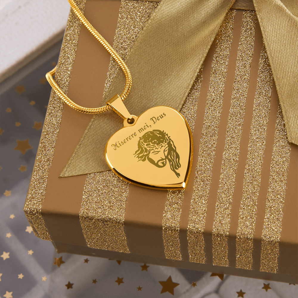 "Miserere mei, Deus" Jesus Heart Necklace with Personalized Engraving