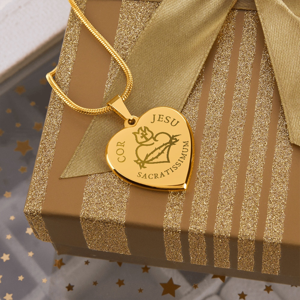 Most Sacred Heart of Jesus Heart Necklace with Personalized Engraving