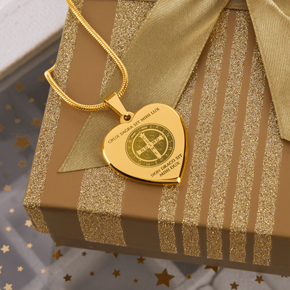 Saint Benedict Medal Heart Necklace with Personalized Engraving