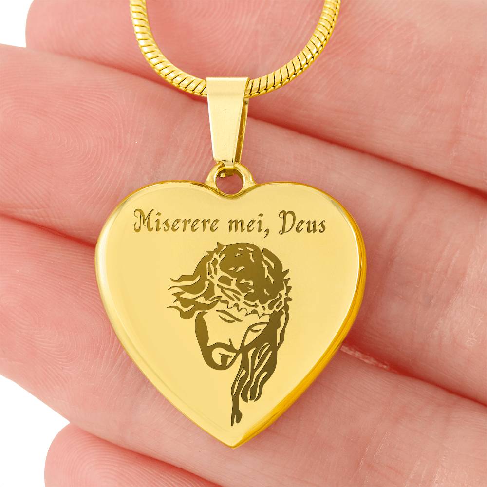 "Miserere mei, Deus" Jesus Heart Necklace with Personalized Engraving