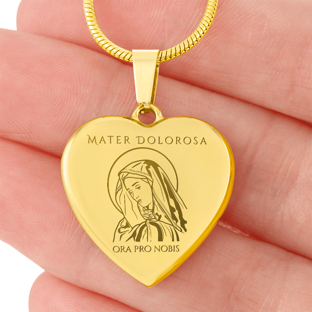 Mater Dolorosa Heart Necklace with Personalized Engraving