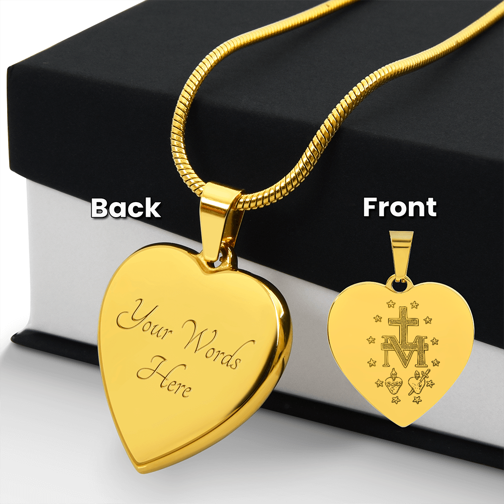 Miraculous Medal Artistic Verso Heart Necklace with Personalized Engraving