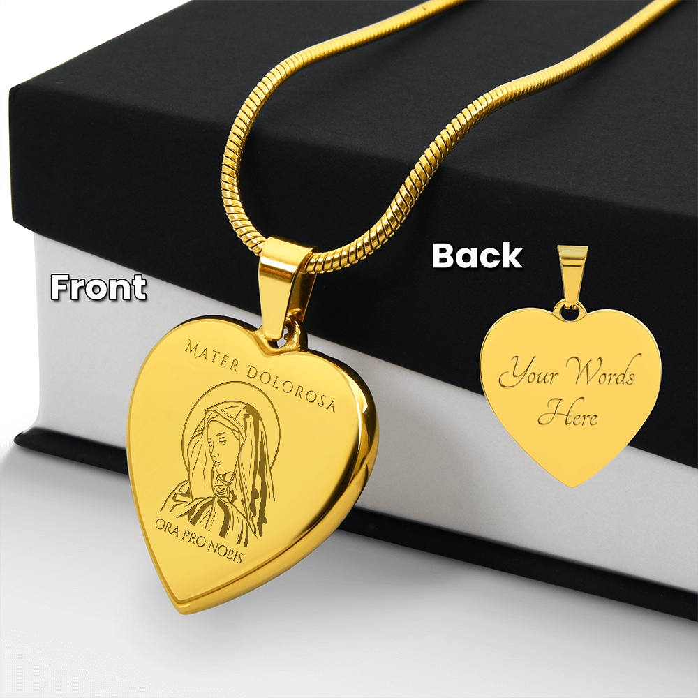 Mater Dolorosa Heart Necklace with Personalized Engraving