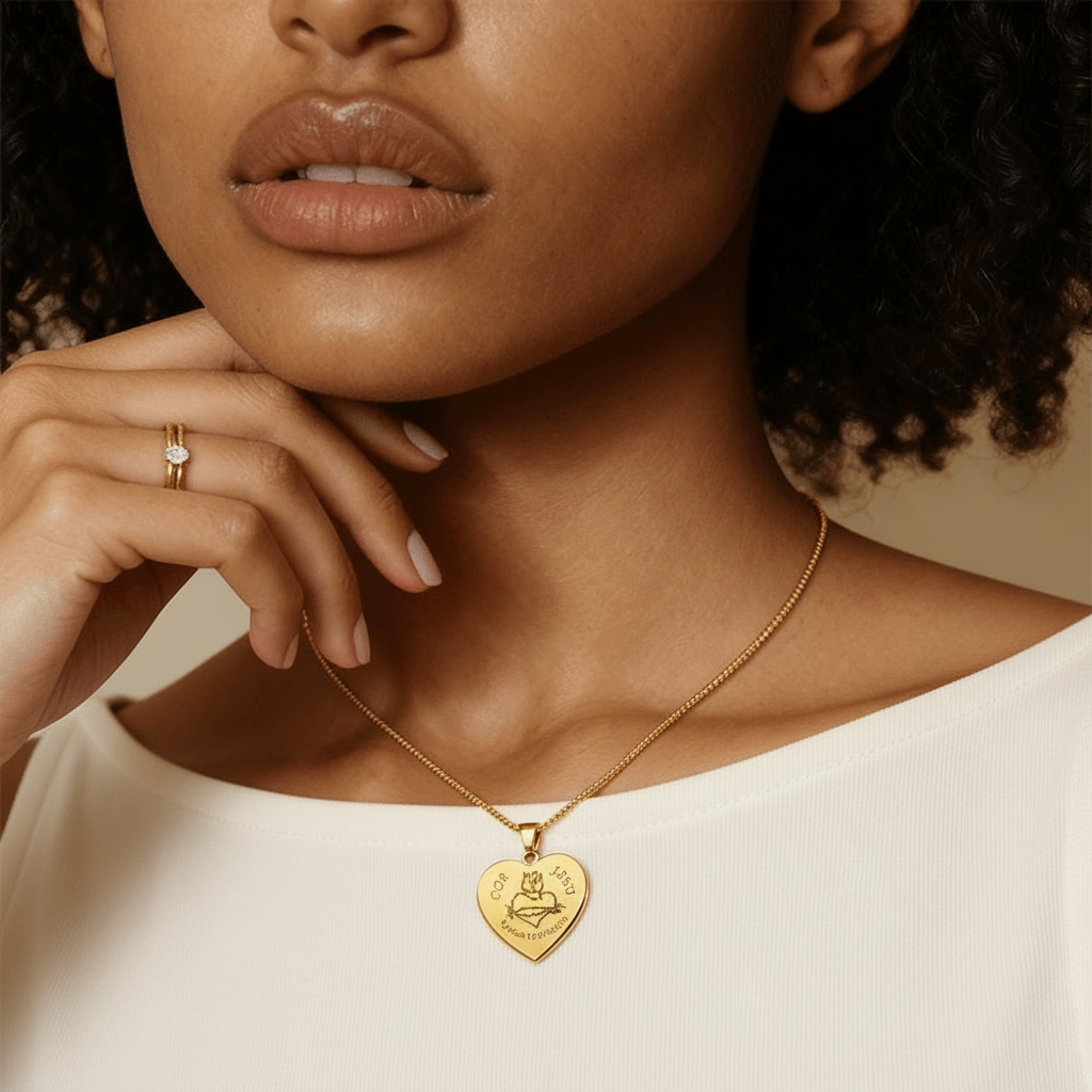 Most Sacred Heart of Jesus Heart Necklace with Personalized Engraving