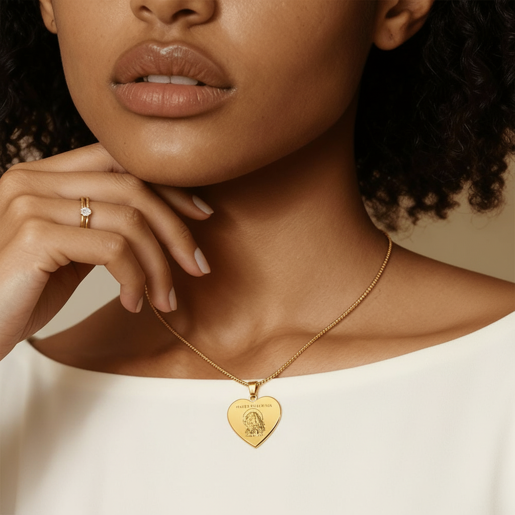 Mater Dolorosa Heart Necklace with Personalized Engraving