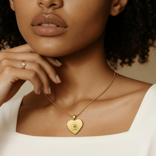 Miraculous Medal Verso Heart Necklace with Personalized Engraving