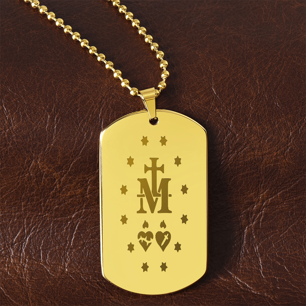 Miraculous Medal Verso Tag Necklace with Personalized Engraving