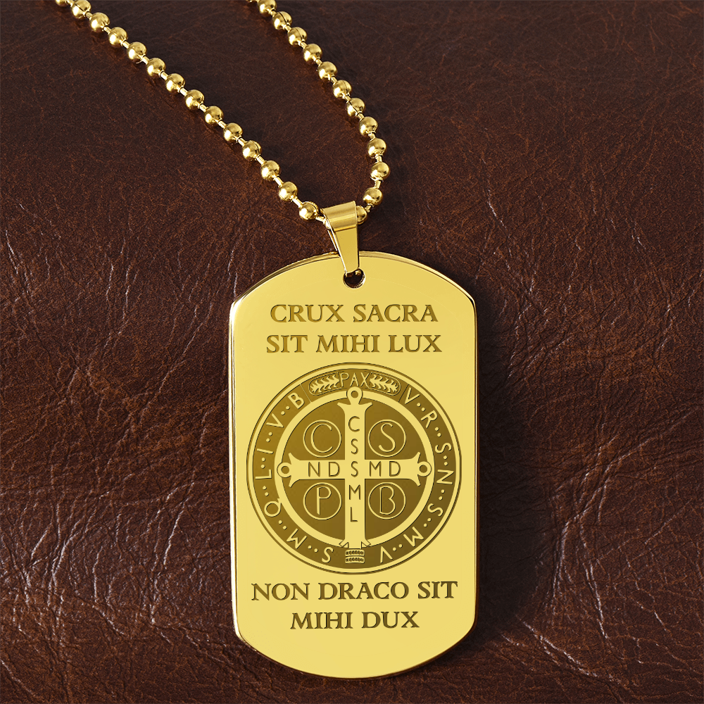 Saint Benedict Medal Tag Necklace with Personalized Engraving
