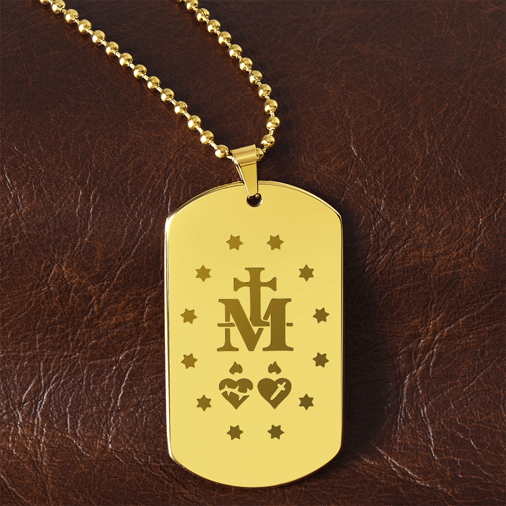 Miraculous Medal Verso Tag Necklace with Personalized Engraving