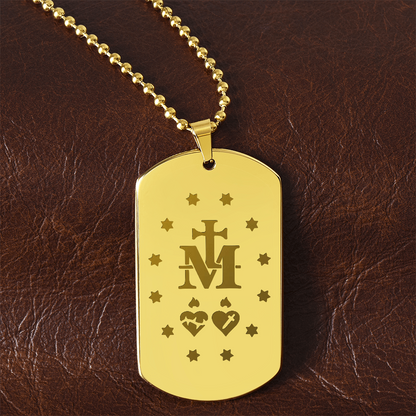 Miraculous Medal Verso Tag Necklace with Personalized Engraving
