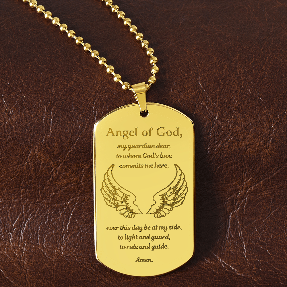 Guardian Angel Prayer Tag Necklace with Personalized Engraving